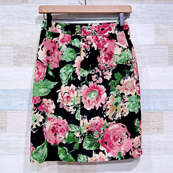 Talbots Floral Pencil Skirt Stretch Cotton Lined Career Work Womens 2P 2 Petite - Picture 3 of 7
